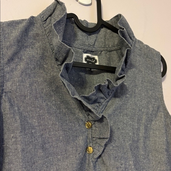 Mud Pie Blue Chambray Sleeveless Ruffle Collar Tunic Top size L (12-14) - Picture 8 of 15